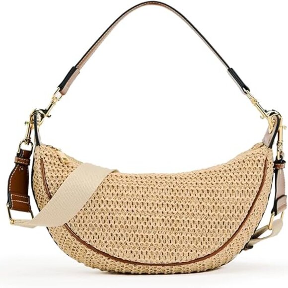 Neiman Marcus Khaki Beach Crescent Shoulder Bag - Picture 3 of 5